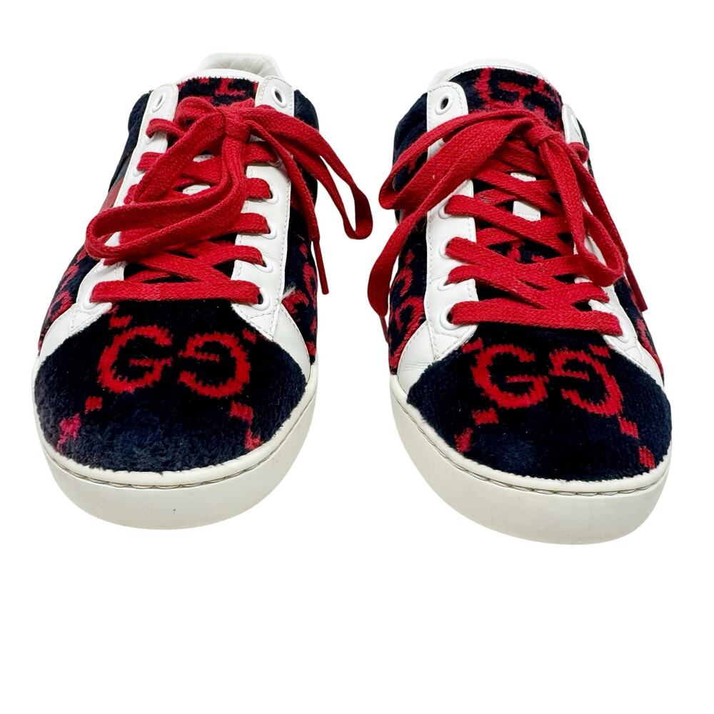 Gucci Ace GG Fabric Sneakers Navy Red Monogram Web Stripe Low Top Women’s 39 - Picture 2 of 11